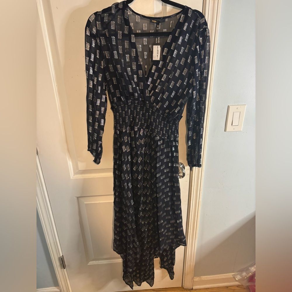 Maje Navy Asymmetrical Dress size 40 us 8 NWOT - Picture 5 of 8